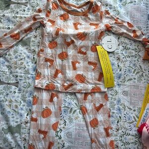 Caden Lane Halloween Kids Pajama Set - Orange and White